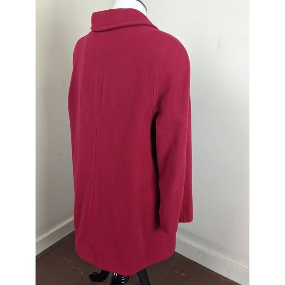 Women's Classic London Fog Red Wool Coat Petite Sz 14 Button Down Overcoat - Picture 5 of 6